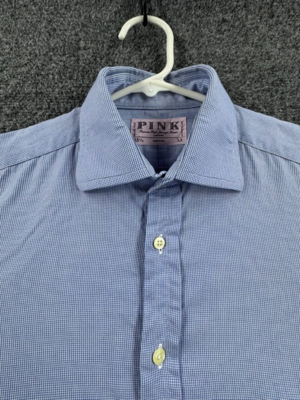 Thomas Pink 15.5 33 Blue Cotton Mens Shirt Button Up Long Sleeve Woven Adult